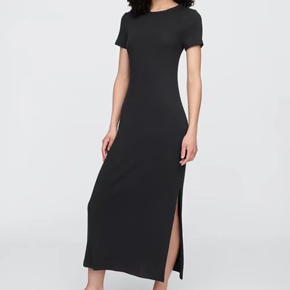 GAP Black Ribbed Maxi Dress/NWT/L - Picture 1 of 14